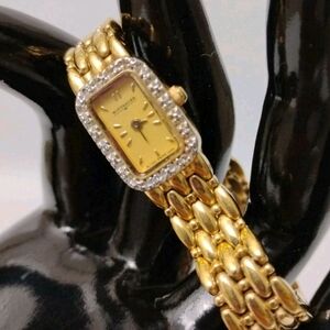 Wittnauer Tank Watch Women 13mm Gold Dial Gold Tone Crystal Bezel New Battery